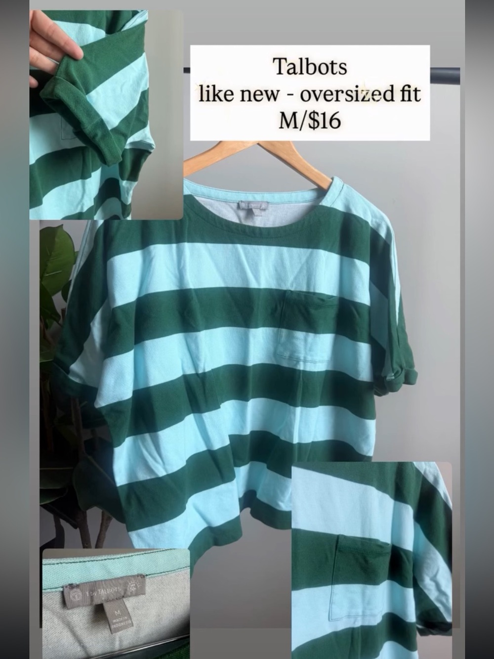 Talbots Kids Oversized Stripe Tee in Light Blue and Forest Green
